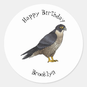 Peregrine falcon bird cartoon illustration classic round sticker