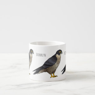 Peregrine falcon bird cartoon illustration espresso cup