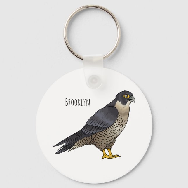 Peregrine falcon bird cartoon illustration key ring (Front)