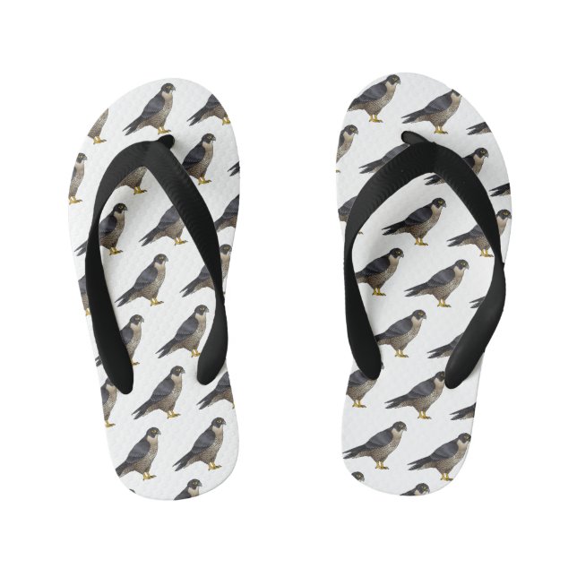 Peregrine falcon bird cartoon illustration  kid's flip flops (Footbed)