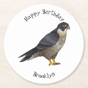 Peregrine falcon bird cartoon illustration round paper coaster