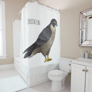 Peregrine falcon bird cartoon illustration  shower curtain