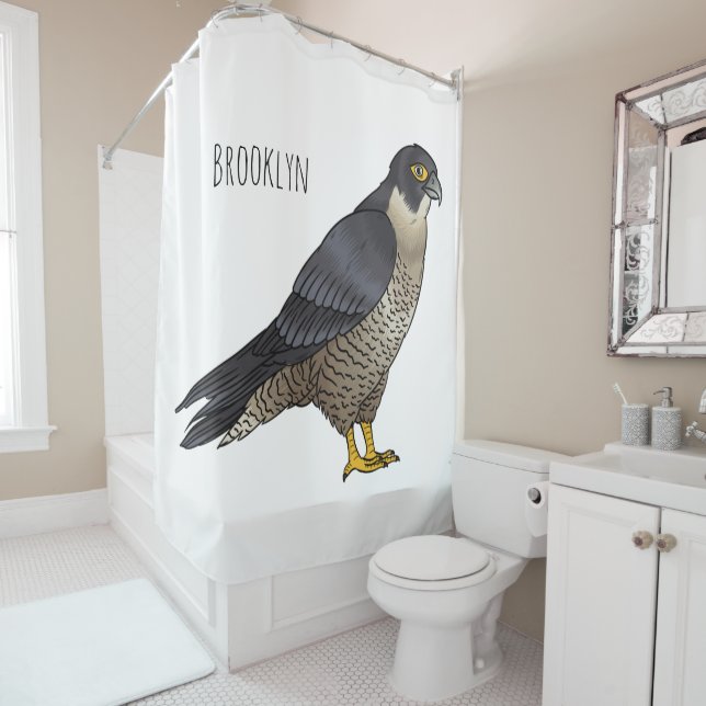 Peregrine falcon bird cartoon illustration  shower curtain (In Situ)