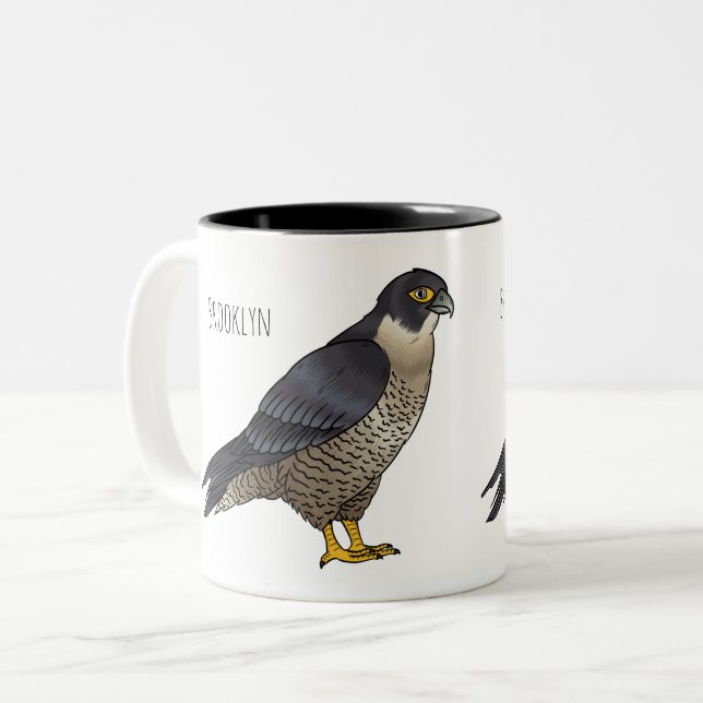 Peregrine falcon bird cartoon illustration Two-Tone coffee mug (Front Left)
