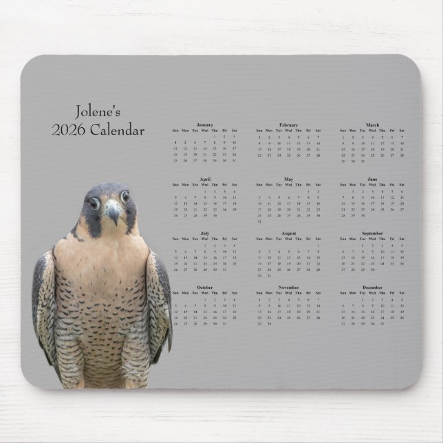 Peregrine Falcon: Customize 2026 calendar Mouse Mat (Front)
