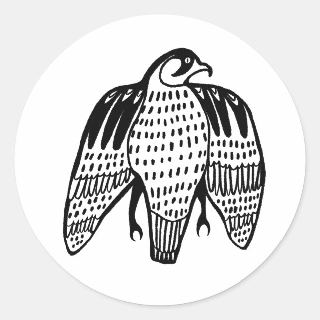 Peregrine Falcon in black line drawing Classic Round Sticker (Front)