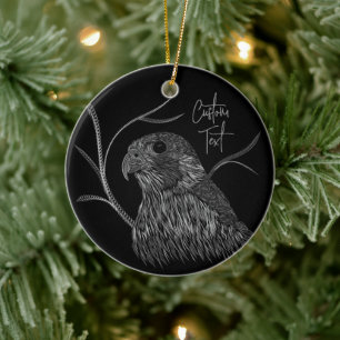 Peregrine Falcon in Tree Branches with Handwriting Ceramic Tree Decoration
