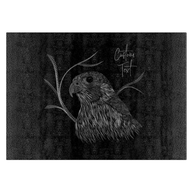 Peregrine Falcon in Tree Branches with Handwriting Cutting Board (Front)