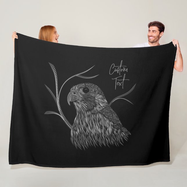 Peregrine Falcon in Tree Branches with Handwriting Fleece Blanket (In Situ)