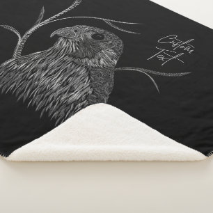 Peregrine Falcon in Tree Branches with Handwriting Sherpa Blanket