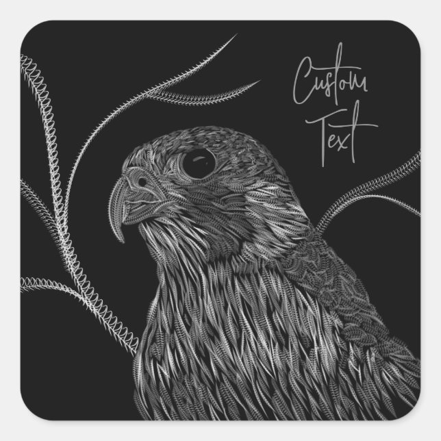 Peregrine Falcon in Tree Branches with Handwriting Square Sticker (Front)