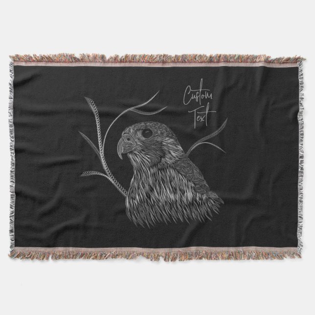 Peregrine Falcon in Tree Branches with Handwriting Throw Blanket (Front)