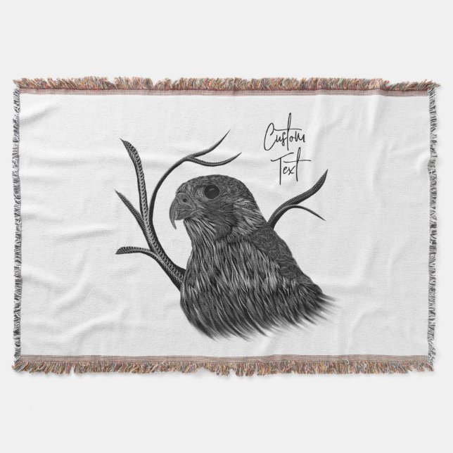 Peregrine Falcon in Tree Branches with Handwriting Throw Blanket (Front)