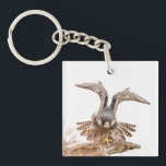 Peregrine Falcon Key Ring<br><div class="desc">A female peregrine falcon stretching out her wings on a cliff at the Palisades Interstate Park in Alpine,  NJ. This photo was taken by Debbie Quick of Debs Creative Images. To see my photography by Debbie,  check out her website at: www.debscreativeimages.com</div>