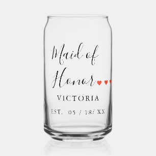 Peresonalized Maid of Honour w. Hearts  Can Glass