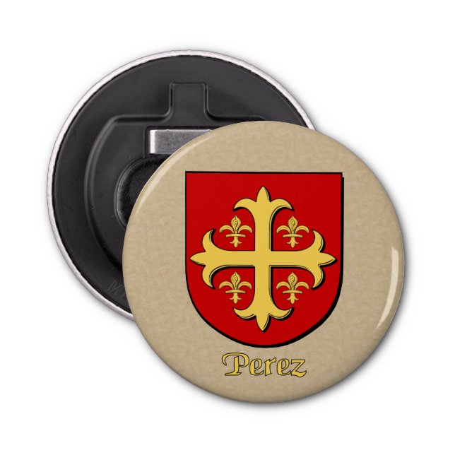 Perez Heraldic Arms on Parchment Style Back Bottle Opener (Front)