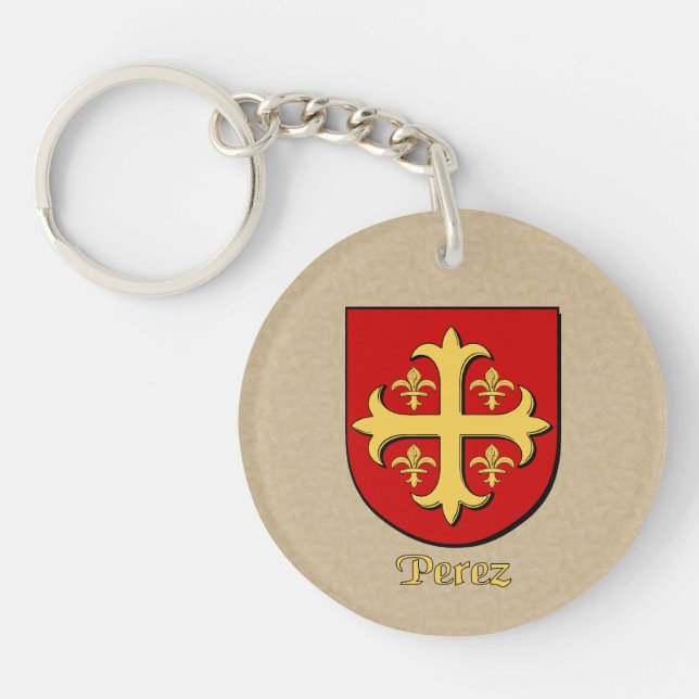 Perez Historical Shield with Flag of Mexico Key Ring (Front)