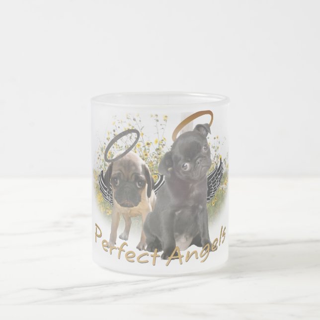 Perfect Angel Pugs Frosted Glass Coffee Mug (Center)