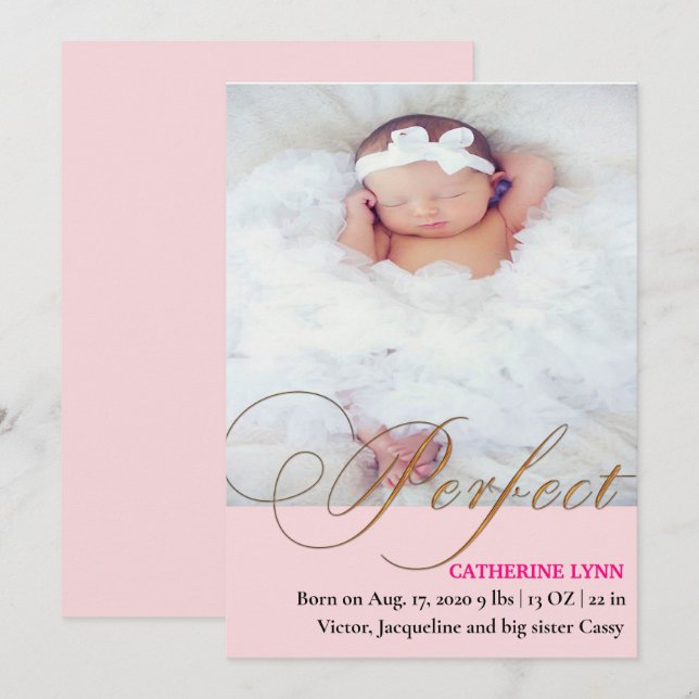 Perfect Baby Girl Birth Announcement (Front/Back)