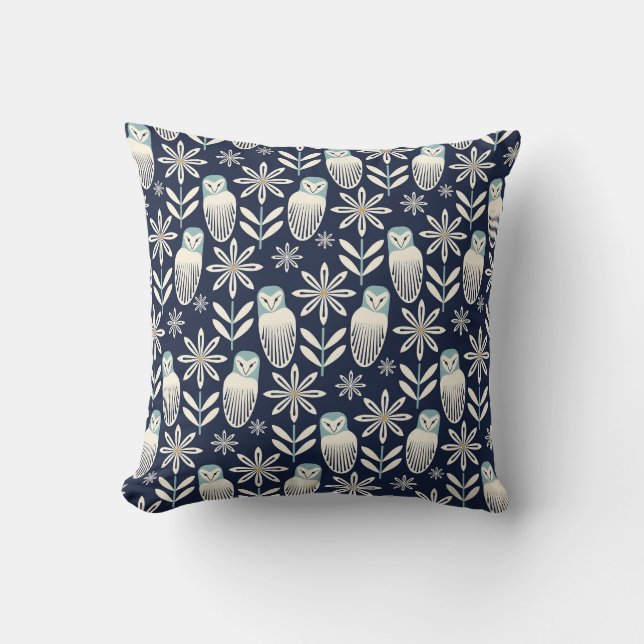 Perfect Barn Owl - blue background Cushion (Front)