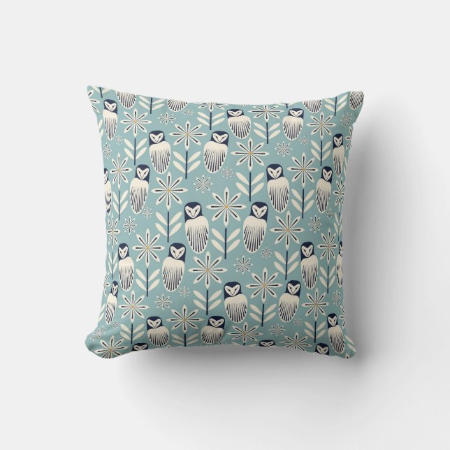 Perfect Barn Owl - light blue background Cushion (Front)