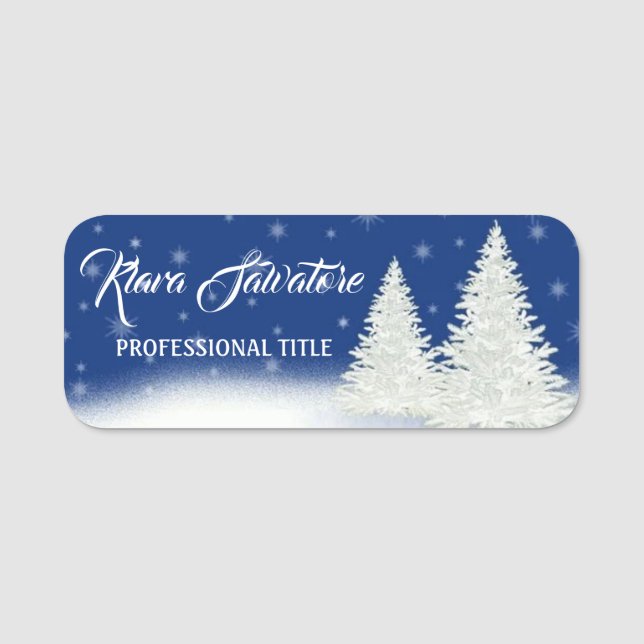 Perfect Beautiful Christmas White Blue Tree  Name Tag (Front)