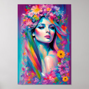 Perfect Beautiful Floral Rainbow Watercolor Woman Poster