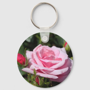 perfect beautiful  pink rose flower and buds photo key ring