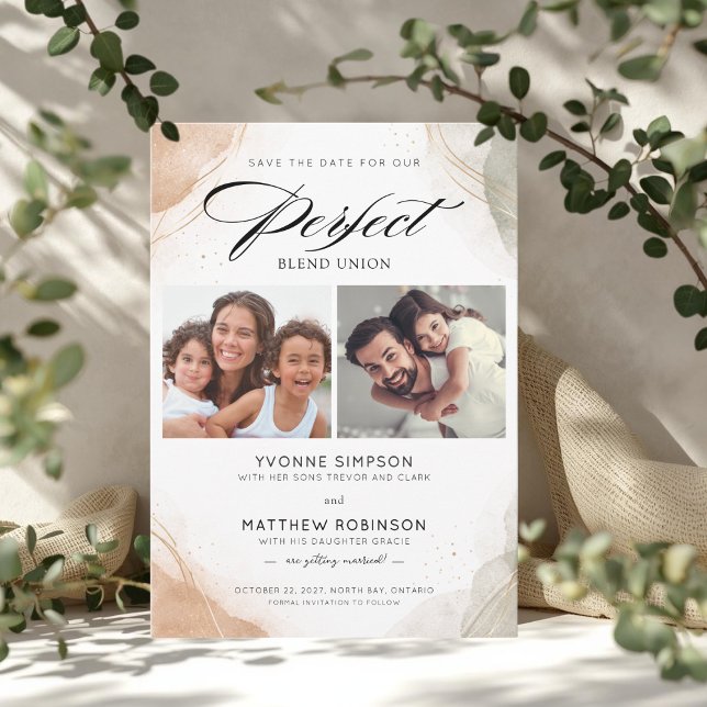 Perfect Blend Union Elegant Save The Date Card (Perfect Blend 2 Photo Wedding Save The Date Card)