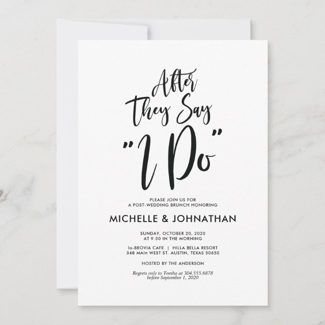 Perfect Calligraphy Post Wedding Brunch Invites (Front)