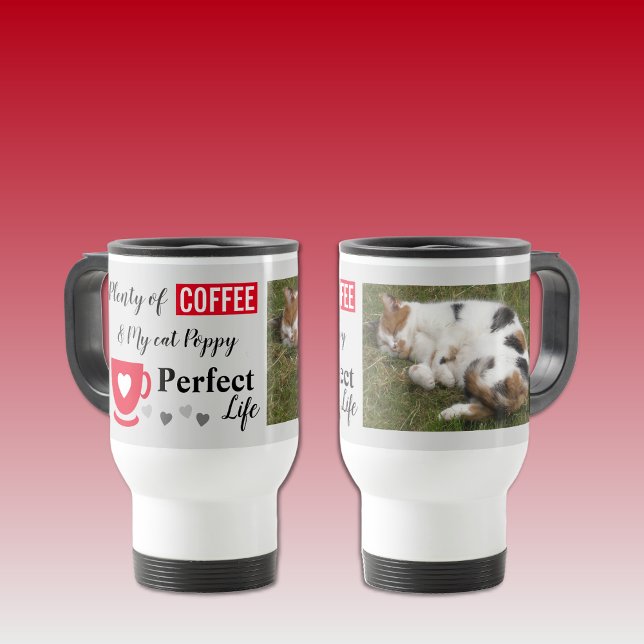 Perfect cat pet and coffee grey red photo travel mug (Creator Uploaded)