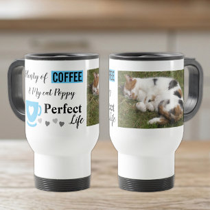 Perfect cat pet and coffee white blue photo travel mug