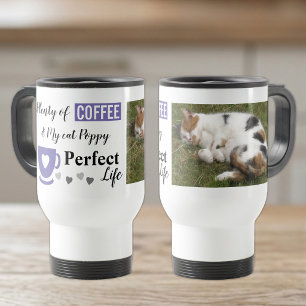 Perfect cat pet and coffee white purple photo travel mug