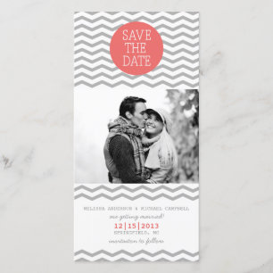 Perfect Chevron Coral & Grey Save The Date Photo