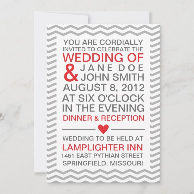 Perfect Chevron/Zig Zag Red & Grey Invitation (Front)