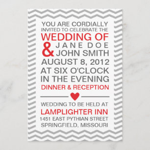 Perfect Chevron/Zig Zag Red & Grey Invitation
