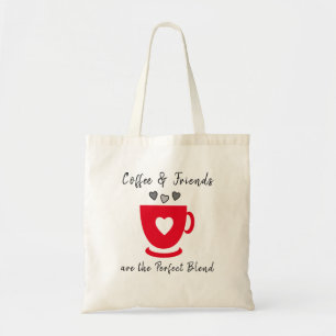 Perfect coffee and friends love hearts grey red tote bag