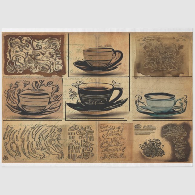 Perfect Coffee cup ephemera collage Tissue Paper (Front)