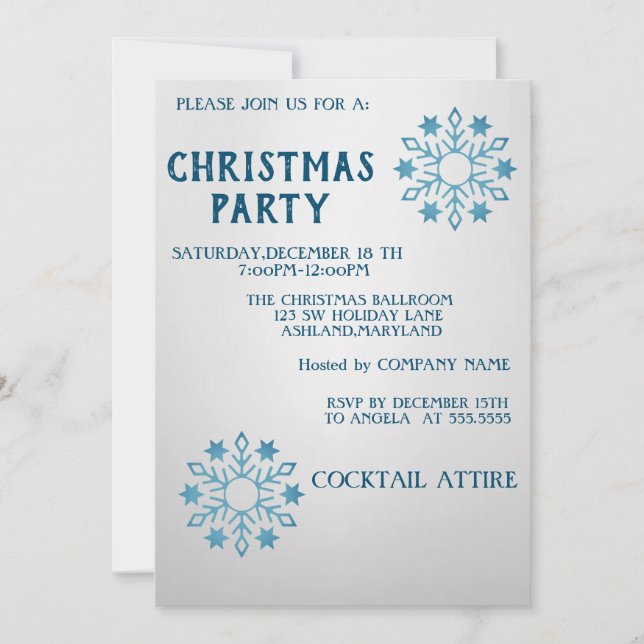 Perfect, Cool, Blue Flakes Christmas  Invitation (Front)