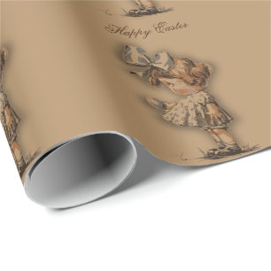 Perfect, Cool Happy Easter, Vintige Little Girl Wrapping Paper