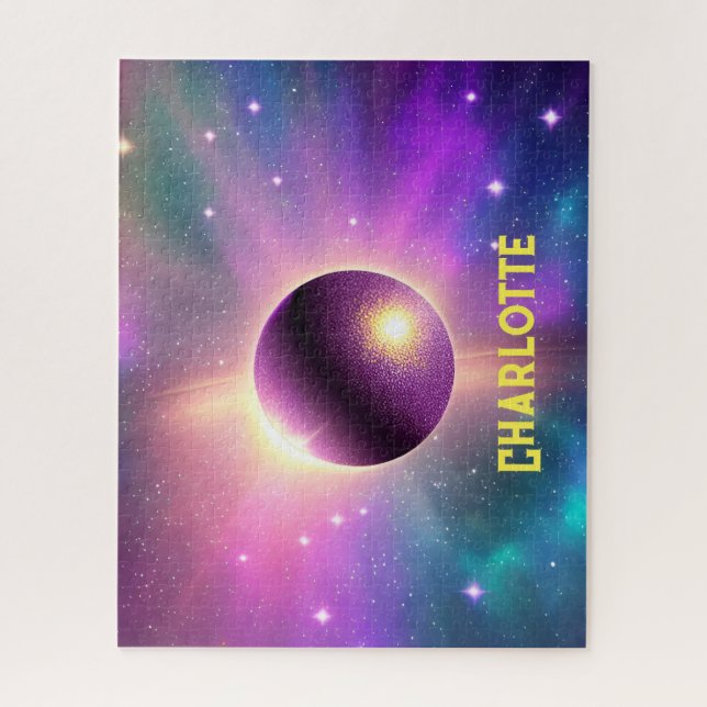 Perfect Cosmic Purple Sphere Orbiting Outer Space Jigsaw Puzzle (Vertical)