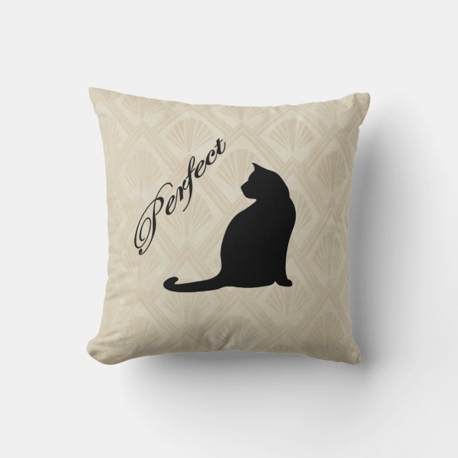 Perfect  Cute Black Cat Neutral Background Pillow/ Cushion (Front)