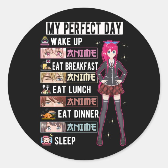 Perfect Day Anime Otaku Girl Japanese Manga Classic Round Sticker (Front)