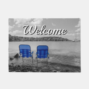 Perfect Day At The Lake Grayscale Welcome Doormat
