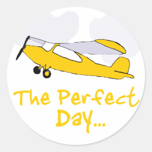 Perfect day flying aeroplane classic round sticker