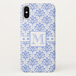 Perfect Elegance Blue and White Monogram Damask iPhone X Case