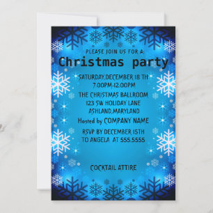 Perfect, Elegant, Blue Sparkly Christmas Flakes In Invitation