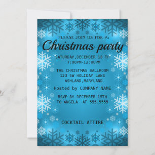 Perfect, Elegant, Blue Sparkly Christmas Flakes Invitation