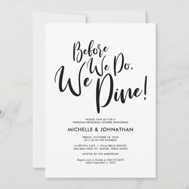 Perfect Elegant Wedding Rehearsal Dinner Invites (Front)