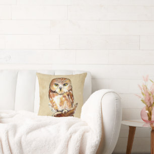 Perfect for bold, cosy spaces Owl Watercolor Print Cushion